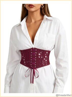 Wide Lace Corset Belt Sheer Floral Waspie Waist Belt for Dress Women